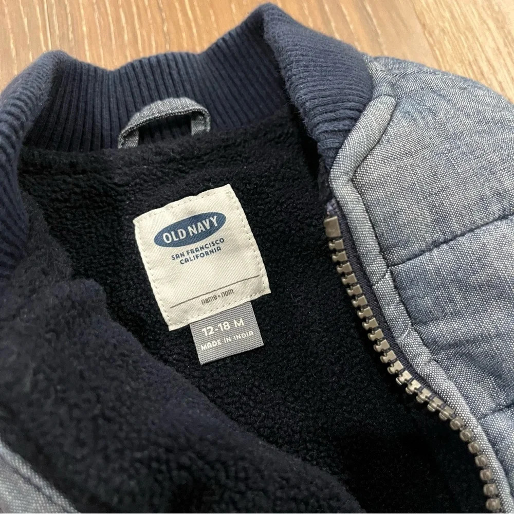 Old Navy Denim Chambray Fleece Winter Vest Jacket Kids Size 12-18 Months